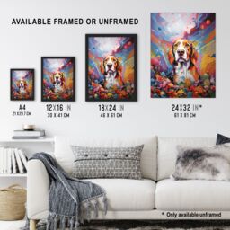 "Artery8 Wall Art Print Beagle Dog Lover Gift Pet Portrait Colourful Sky Artwork Painting Art Framed - Size: W12"" x H16""" - thumbnail 3
