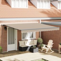 Berkfield Home Manual Retractable Awning Beige 400x300 cm - thumbnail 1