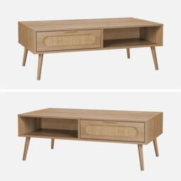 sweeek Wood & rounded cane rattan coffee table in Beige - thumbnail 6
