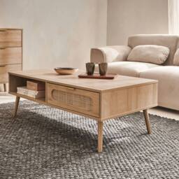 sweeek Wood & rounded cane rattan coffee table in Beige - thumbnail 4