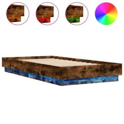 Berkfield Home Bed Frame without Mattress with LED Lights Smoked Oak 90x190 cm Single in Brown - thumbnail 2