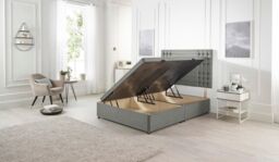 Somnior Flexby Tweed Fabric Side Opening Ottoman Bed With Headboard in Grey - Size: Double - thumbnail 1