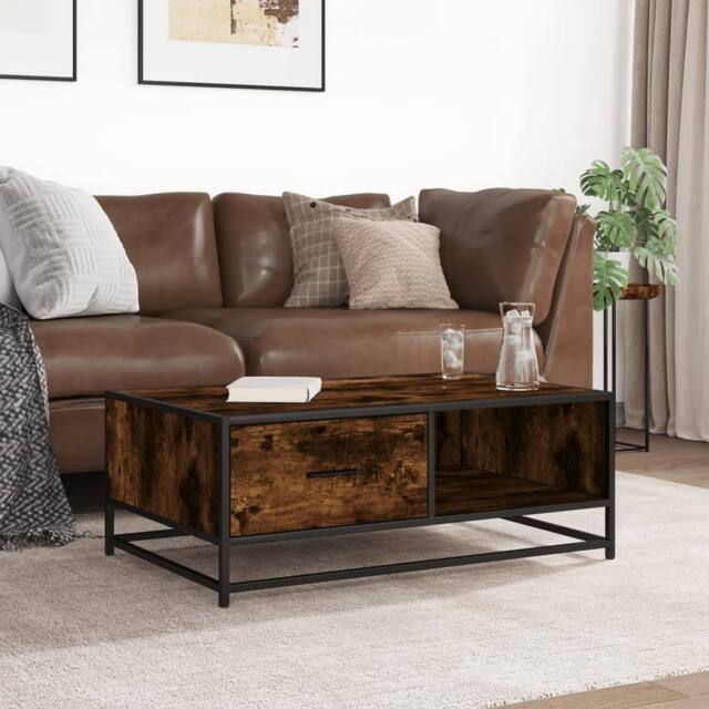 Berkfield Home Durable Coffee Table Smoked Oak 90x57x35 cm Engineered Wood & Metal in Brown - Size: 90 x 57 x 35 cm - image 1
