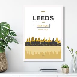 ARTZE Leeds Yellow & Black City Skyline Framed Print SIZE: A2 with White Frame - Size: A4 - thumbnail 2