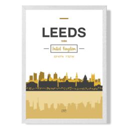 ARTZE Leeds Yellow & Black City Skyline Framed Print SIZE: A2 with White Frame - Size: A4 - thumbnail 1