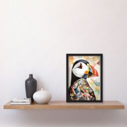 Artery8 Puffin Bird Abstract Portrait Folk Art Artwork Framed Wall Art Print A4 in Black - thumbnail 2