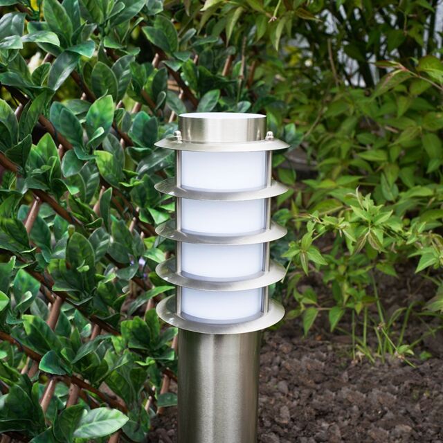 ValueLights Wharf Pack of 4 Stainless Steel Outdoor 450mm Ground Post Bollard Lights in Silver - image 1