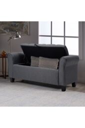 Living and Home Linen Splayed Armrest Storage Ottoman Bench Chaise in Grey - thumbnail 2