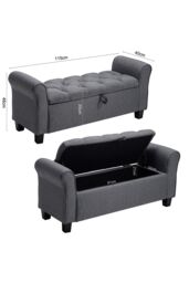 Living and Home Linen Splayed Armrest Storage Ottoman Bench Chaise in Grey - thumbnail 3
