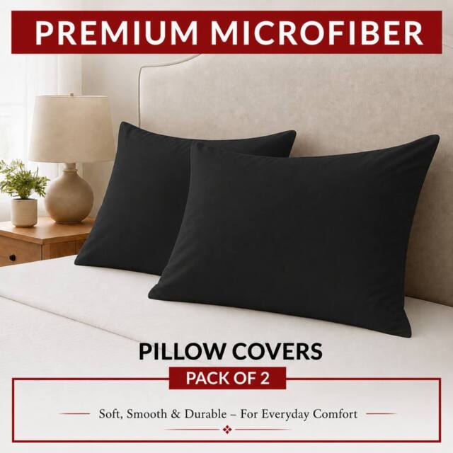 Pamposh Double Brushed Microfibre Pillowcases 2 Pack in Black - Size: Standard Pillow Case - image 1