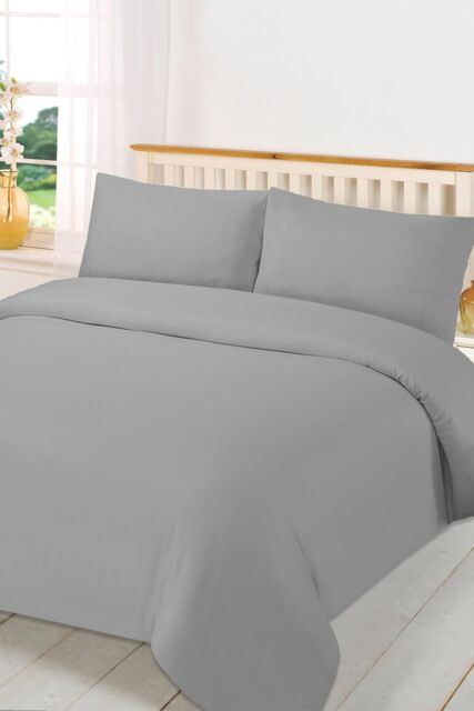 OHS Plain Dyed Duvet Cover Cover with Pillowcase Set in Light Grey - Size: King - image 1