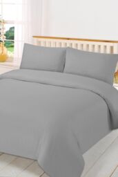 OHS Plain Dyed Duvet Cover Cover with Pillowcase Set in Light Grey - Size: King