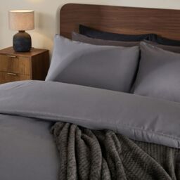 OHS Plain Dyed Duvet Cover Cover with Pillowcase Set in Light Grey - Size: King - thumbnail 2