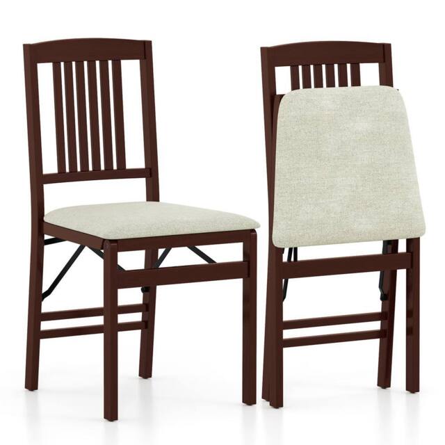 Costway Folding Dining Chairs Set of 2 Foldable Upholstered Kitchen Chairs in Off-White - image 1