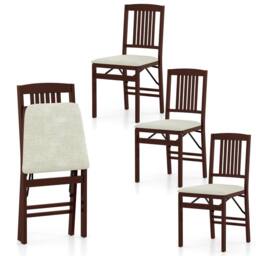 Costway Folding Dining Chairs Set of 2 Foldable Upholstered Kitchen Chairs in Off-White - thumbnail 3