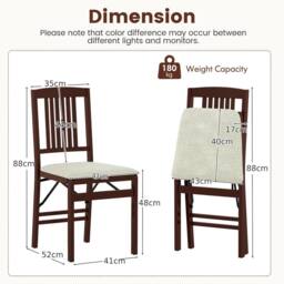 Costway Folding Dining Chairs Set of 2 Foldable Upholstered Kitchen Chairs in Off-White - thumbnail 2