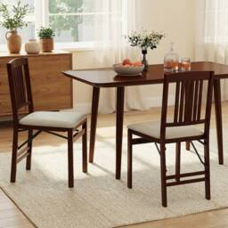 Costway Folding Dining Chairs Set of 2 Foldable Upholstered Kitchen Chairs in Off-White - thumbnail 4