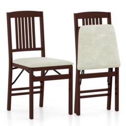 Costway Folding Dining Chairs Set of 2 Foldable Upholstered Kitchen Chairs in Off-White - thumbnail 1