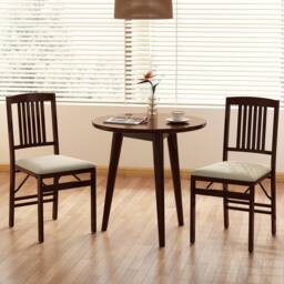 Costway Folding Dining Chairs Set of 2 Foldable Upholstered Kitchen Chairs in Off-White - thumbnail 5