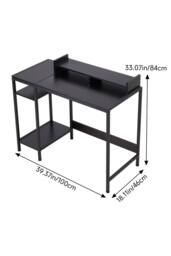 H&O Direct Office Desk with Ergonomic Monitor Stand & Open Shelves in Black - thumbnail 9