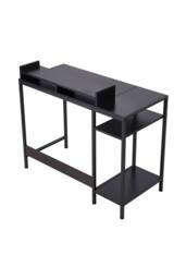 H&O Direct Office Desk with Ergonomic Monitor Stand & Open Shelves in Black - thumbnail 4