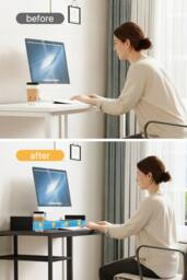 H&O Direct Office Desk with Ergonomic Monitor Stand & Open Shelves in Black - thumbnail 2