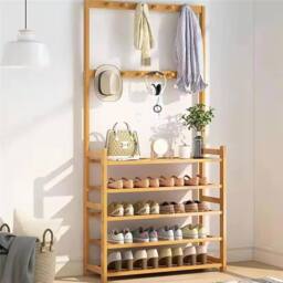 KORVIXA 175cm Hall Tree Hat Coat Stand Hallway Clothes Shoe Rack in Natural - Size: 100 cm x 100 cm - thumbnail 1