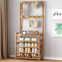 KORVIXA 175cm Hall Tree Hat Coat Stand Hallway Clothes Shoe Rack in Natural - Size: 100 cm x 100 cm - thumbnail 2