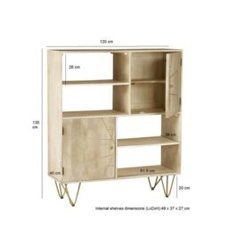 Indian Hub Light Gold Display Cabinet - Solid Mango Wood - L40 x W120 x H135 cm in Brown - thumbnail 4