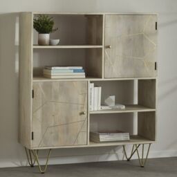 Indian Hub Light Gold Display Cabinet - Solid Mango Wood - L40 x W120 x H135 cm in Brown - thumbnail 3