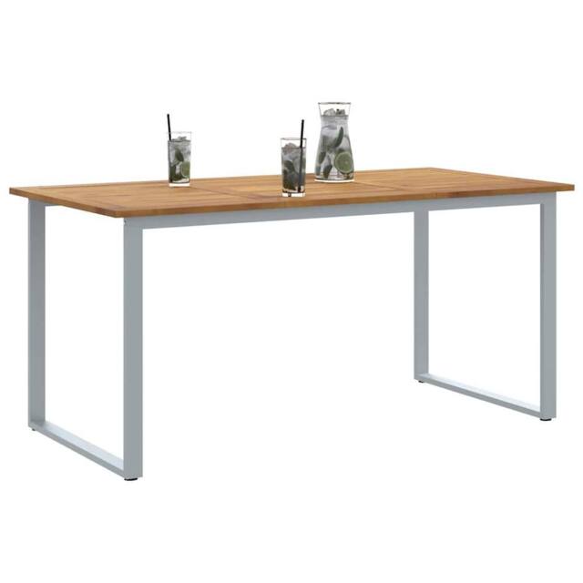 Berkfield Home Outdoor Dining Table Grey 160x80x75 cm Steel&Solid Wood Acacia - Size: 160 x 80 x 75 cm - image 1