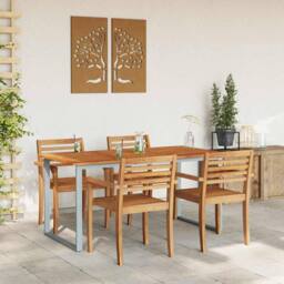 Berkfield Home Outdoor Dining Table Grey 160x80x75 cm Steel&Solid Wood Acacia - Size: 160 x 80 x 75 cm - thumbnail 4