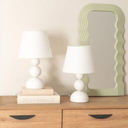 ValueLights Winnie Pair of Cream Fabric Shade Stacked Touch Table Lamps with LED Bulbs - thumbnail 3