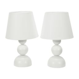 ValueLights Winnie Pair of Cream Fabric Shade Stacked Touch Table Lamps with LED Bulbs - thumbnail 2
