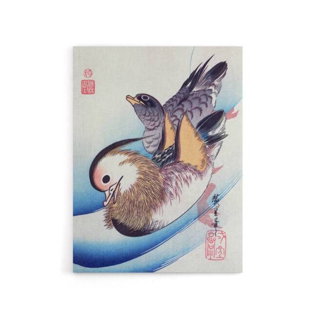 "Artery8 Two Mandarin Ducks in a Lake Canvas Wall Art Print Hiroshige in Blue - Size: W18"" x H24""" - image 1