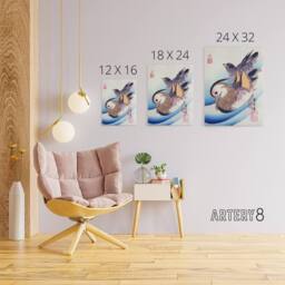 "Artery8 Two Mandarin Ducks in a Lake Canvas Wall Art Print Hiroshige in Blue - Size: W18"" x H24""" - thumbnail 4