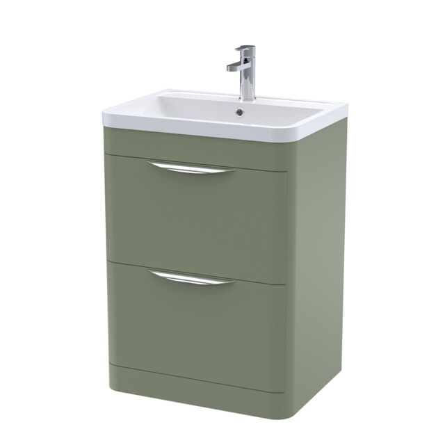 Balterley Contemporary Floor 2 Drawer Bathroom Vanity Unit, Satin Green, 610mm in Green - image 1
