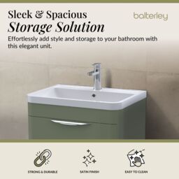 Balterley Contemporary Floor 2 Drawer Bathroom Vanity Unit, Satin Green, 610mm in Green - thumbnail 3