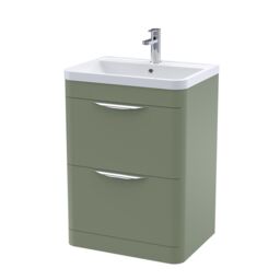 Balterley Contemporary Floor 2 Drawer Bathroom Vanity Unit, Satin Green, 610mm in Green