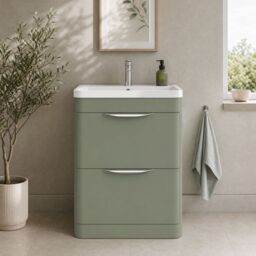 Balterley Contemporary Floor 2 Drawer Bathroom Vanity Unit, Satin Green, 610mm in Green - thumbnail 9