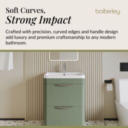 Balterley Contemporary Floor 2 Drawer Bathroom Vanity Unit, Satin Green, 610mm in Green - thumbnail 6