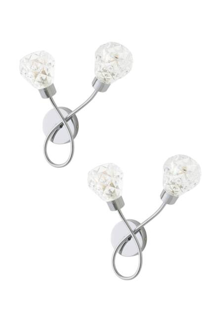 ValueLights Astley Pair of Chrome 2 Way Crystal Shade Wall Lights & Bulbs in Metallic Silver - image 1