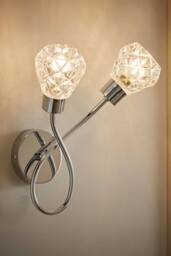 ValueLights Astley Pair of Chrome 2 Way Crystal Shade Wall Lights & Bulbs in Metallic Silver - thumbnail 3