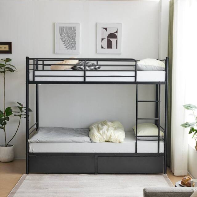 EONLION Black Drawers 3FT Metal Bunk Bed - Size: Double - image 1