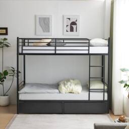 EONLION Black Drawers 3FT Metal Bunk Bed - Size: Double