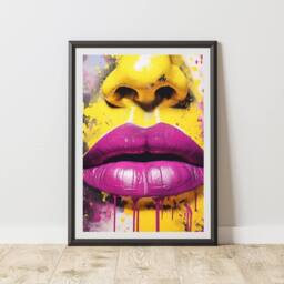 60 SECOND MAKEOVER Lips Pink & Yellow Pop Art Prints For Walls Urban Street Art - Size: A4 - thumbnail 1