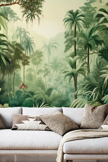Origin Murals Jungle Trees Wall Mural in Green - Size: W300 cm x H240 cm - image 1