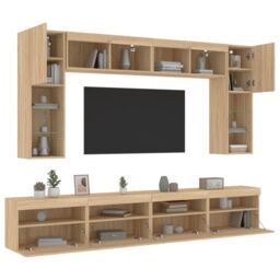 Berkfield Home 8 Piece TV Wall Cabinet Set with LED Lights Sonoma Oak in Brown - thumbnail 5