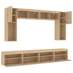 Berkfield Home 8 Piece TV Wall Cabinet Set with LED Lights Sonoma Oak in Brown - thumbnail 6