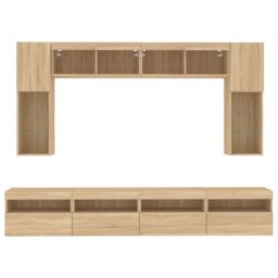 Berkfield Home 8 Piece TV Wall Cabinet Set with LED Lights Sonoma Oak in Brown - thumbnail 7